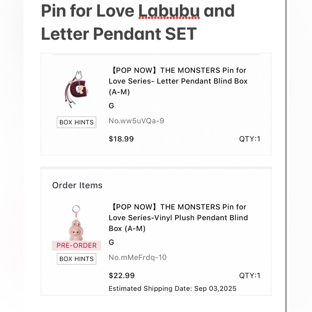 PIN FOR LOVE Letter “G” SET  - New V4 THE MONSTERS LABUBU G SET